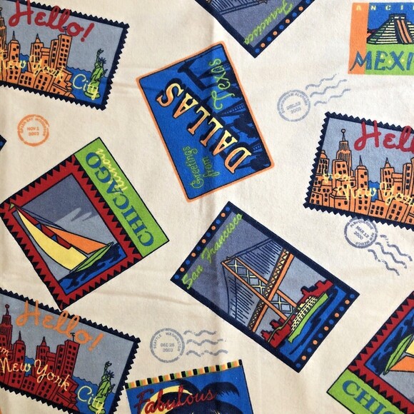 JCPenney Flannel Pillow Case Retro USA Travel Postcard Queen Sz Retro Set of 2 - Picture 4 of 10